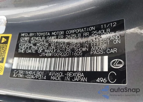 2013 Lexus Es 300H z USA, uszkodzony, nr VIN JTHBW1GG9D2011605